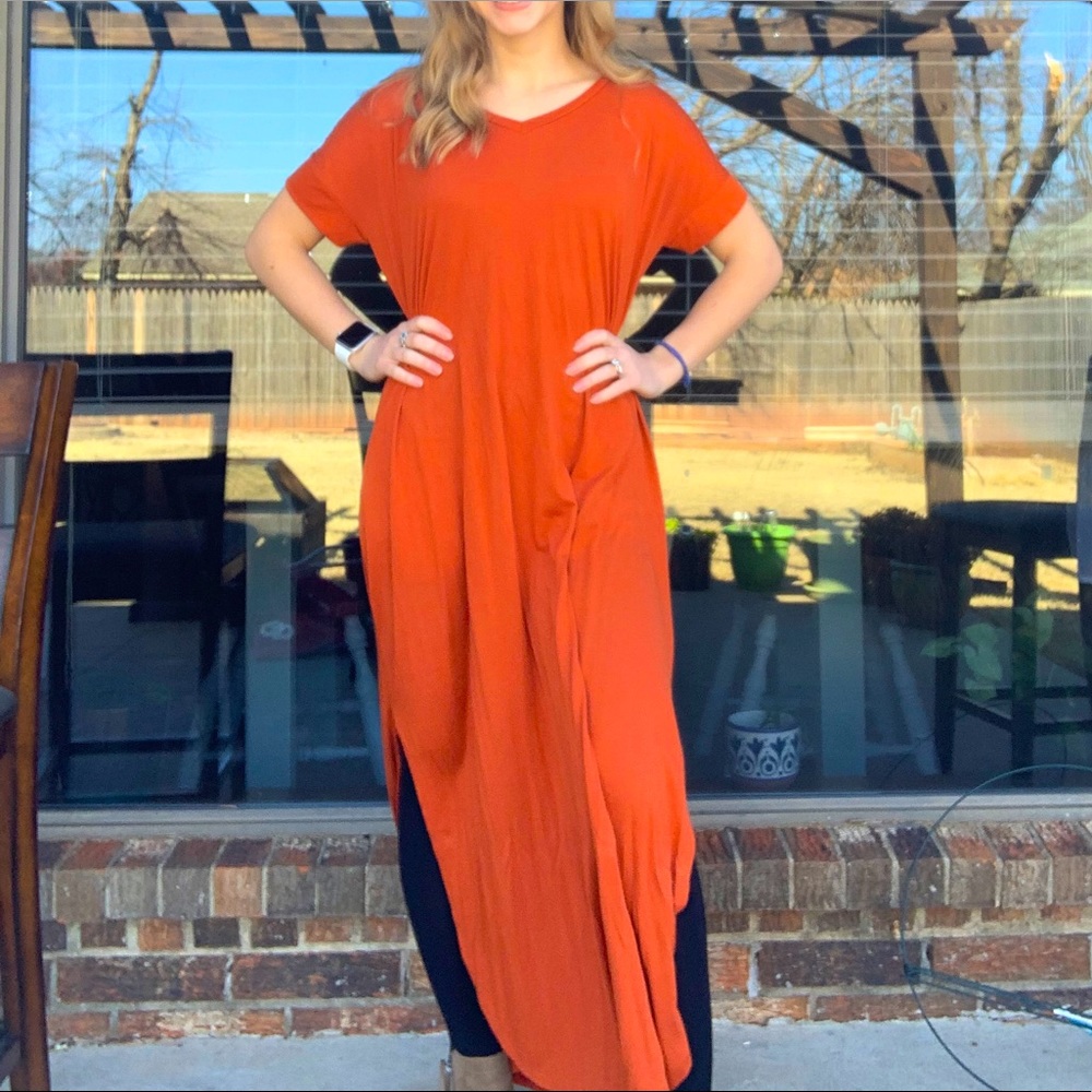 Zenana Outfitters Orange Maxi-Dress with Split Leg